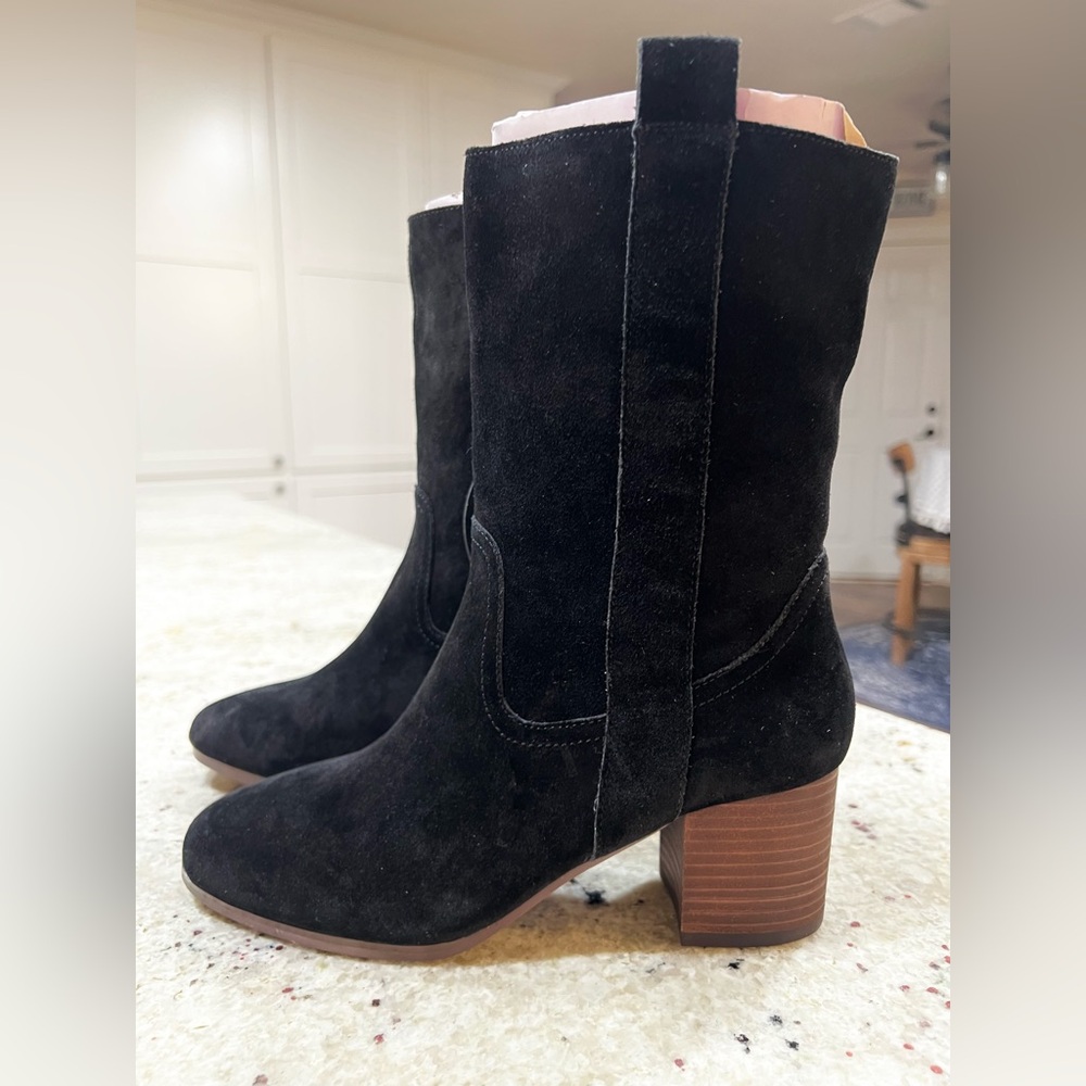 NEW Violet & Red NEW Suede Leather Mid Calf Pull-On Western Boots